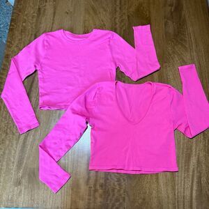 No Brand Crop Top Shirt Bundle Womens Medium Pink Long Sleeve Spandex Blend